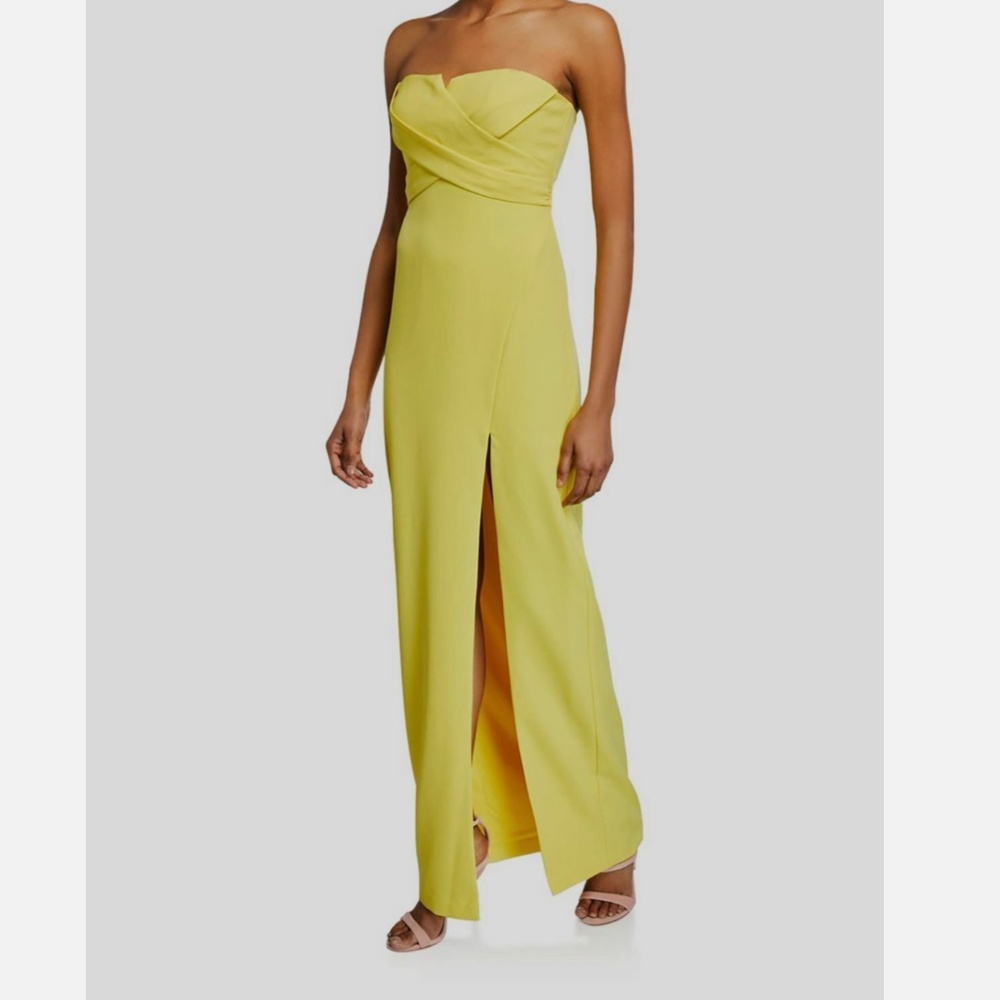 Aidan Mattox Womens Split-Neck Crepe Evening Dress in Lemon